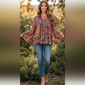 Anthropologie Women's Karyn Seo Handmade Blouse Top Medium Floral Print Boho